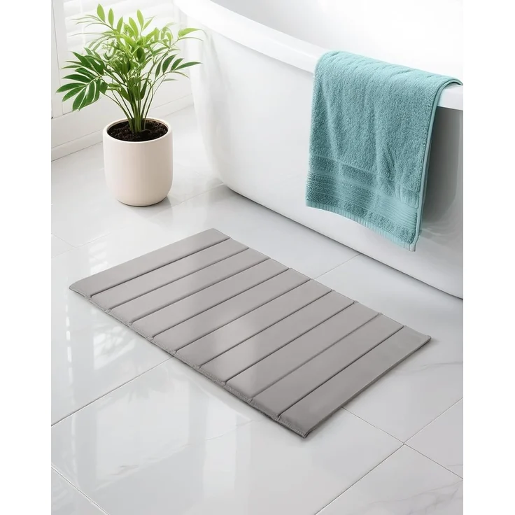 Ribelli Kieselgur Badematte rutschfest 62x41 cm, Aufrollbare Duschvorleger mit PU-Leder, Badvorleger Schnelltrocknend, 100% Natürlich Stein Bodenmatte, Bad Matte Super Saugfähig Badezimmerteppich