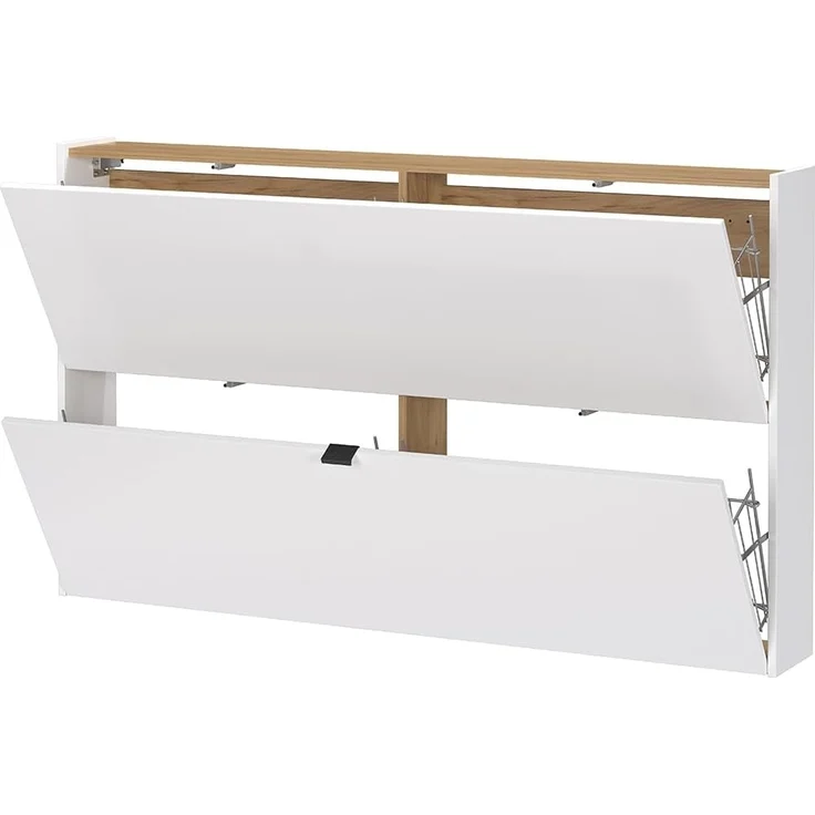 Lomadox Schuhschrank ABERDEEN-01 140 cm breit, in weiß mit Eiche, wandhängend, 2 Klappen – Bild 2