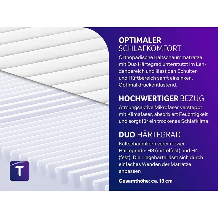 Traumnacht Easy Comfort 2 in 1 Duo - orthopädische 7- Zonen Komfortschaummatratze, Härtegrad 3 und 4, Öko-Tex Zertifiziert 90x200 cm, Höhe 13 cm, produziert nach deutschem Qualitätsstandard – Bild 3