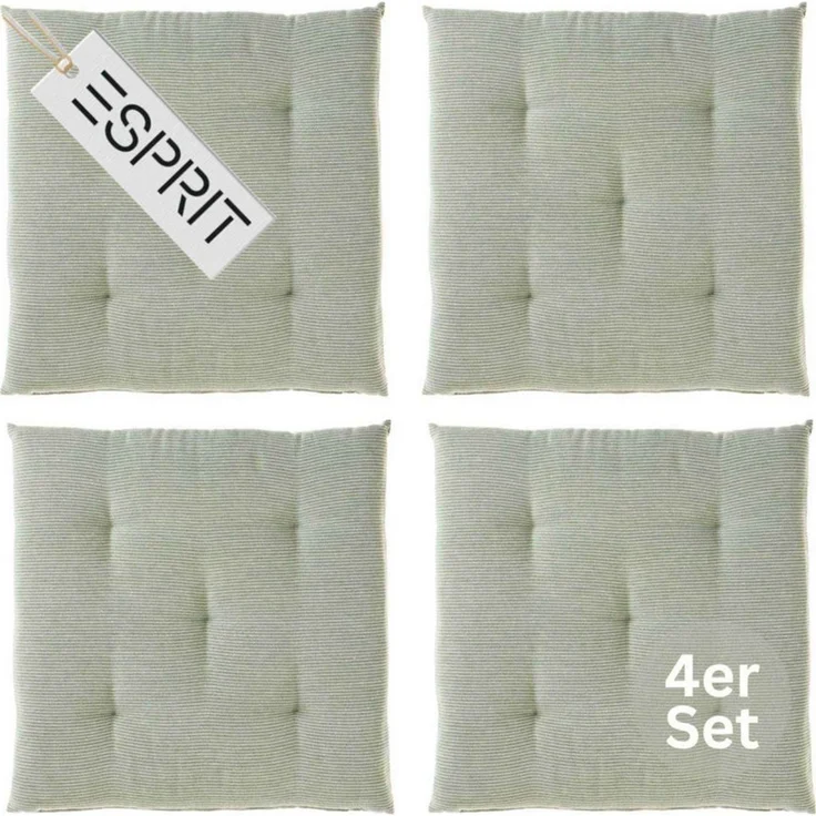 Esprit Stuhlkissen NEEDLESTRIPE Sitzkissen, 40 x 40 cm - 4er Set in Grün – Bild 1