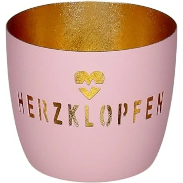 Gift Company Madras Windlicht M Motiv: Herzklopfen rosa/gold