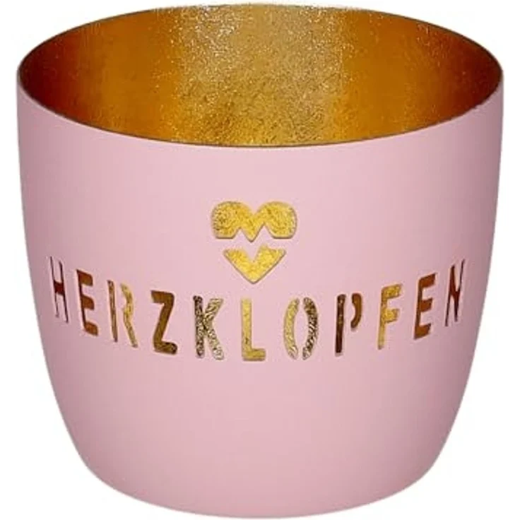 Gift Company Madras Windlicht M Motiv: Herzklopfen rosa/gold – Bild 1