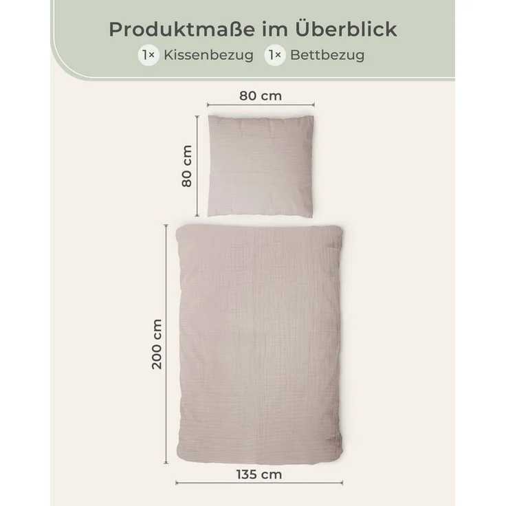 Laynenburg Bettwäsche Musselin aus 100% Baumwolle in 135x200 oder 155x220 cm, atmungsaktiv & bügelfrei – 2 lagig mit Reißverschluss & Haltebändern – Bild 3