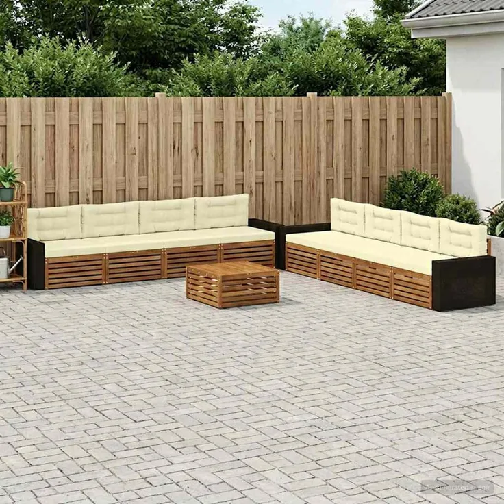 vidaXL Outdoor-Sofagarnitur 9 stk. 8-Sitzer Natur und Creme 3383183