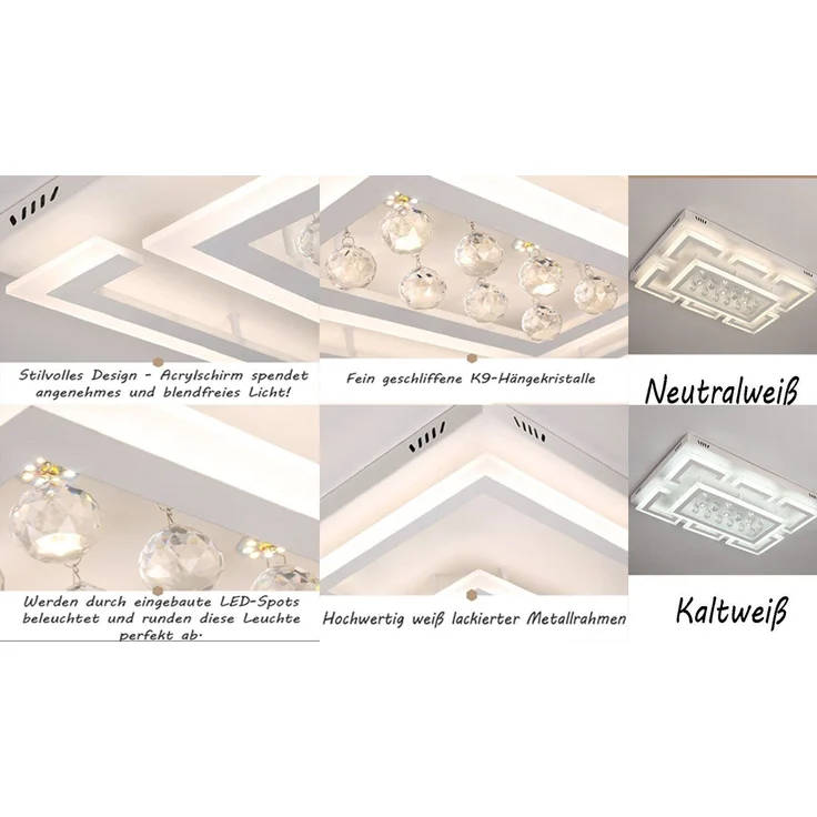 Euroton LED Deckenleuchte LED Pendelleuchte Kristall Fernbedienung Deckenleuchte Deckenlampen, LED fest integriert, Tageslichtweiß, mit Fernbedienung stufenlos einstellbar, warmweiß, kaltweiß – Bild 3