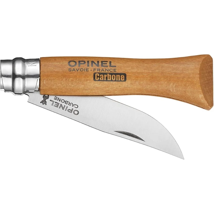 Opinel Messer No 08 Carbon Griff Buche 8,5cm lange Carbonstahlklinge, silber/natur – Bild 2