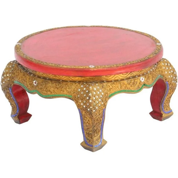 Oriental Galerie Opiumtisch Opiumtisch Rund Rot 50 cm, Asiatische Möbel, Beistelltisch, Couchtisch