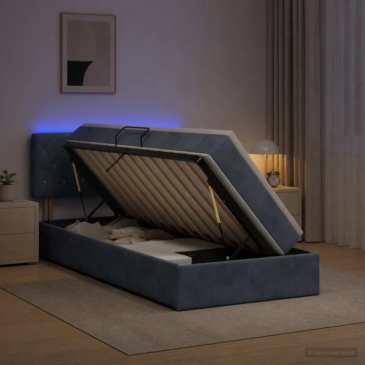 vidaXL LED-Speicherbett mit Matratze Dunkelgrau 100 x 200 cm Samt 3459169 – Bild 1
