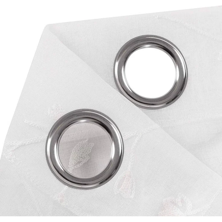 Woltu Gardine (2 St), transparent Blumen Stickerei mit Ösen Leinen Optik – Bild 2