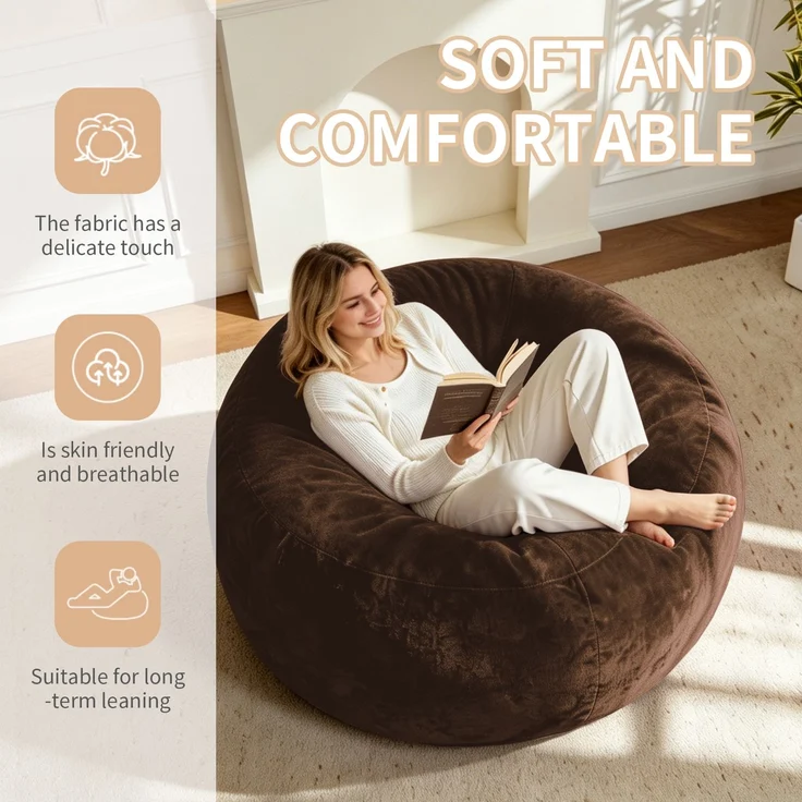 Wohnora-4FT Sitzsack,Sitzsackstuhl, Sofa für Erwachsene,weicher und bequemer Lesestuhl,geeignet für Schlafzimmer, Balkone und andere Orte,H 50cm x T 100cm x B 100cm,Kaffee – Bild 3