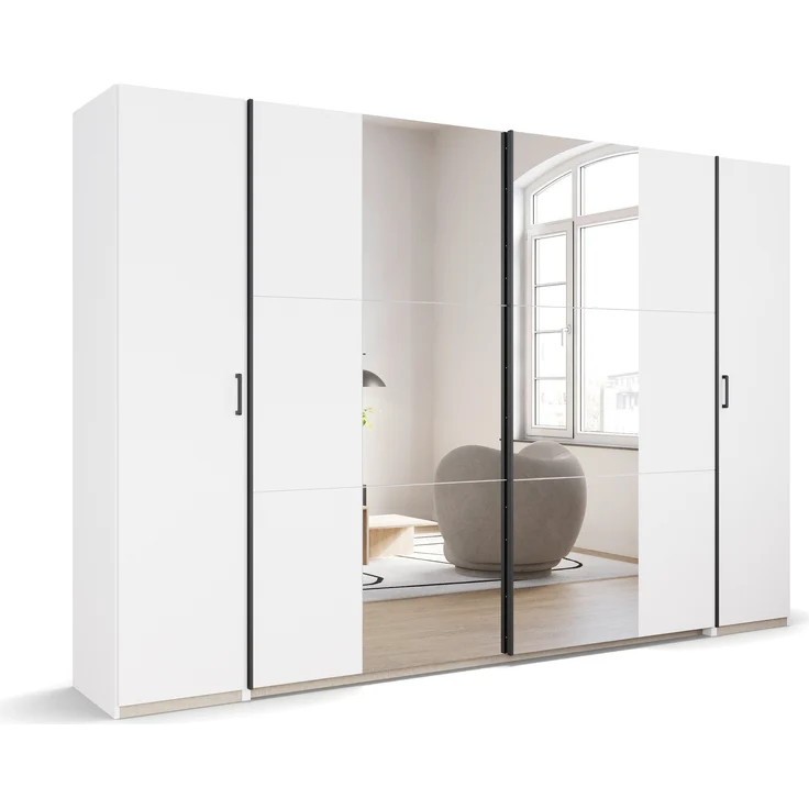 rauch Kleiderschrank, Dreh- und Schwebetürenschrank KRONACH, 4-türig, 2 Spiegeltüren teilaufgelegt, Alpinweiß, 311 x 210 x 59 cm – Bild 3