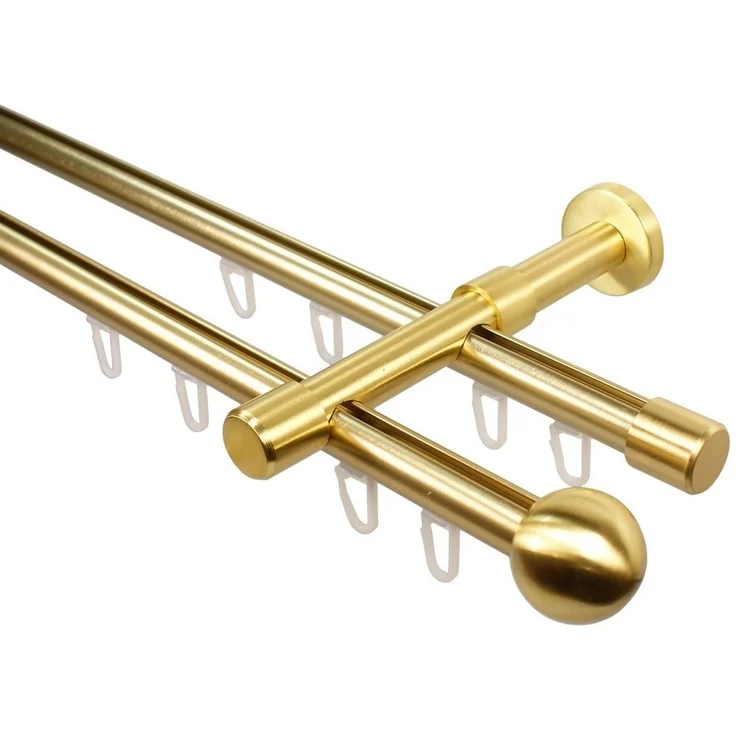 iso-design Gardinenstange Innenlauf 2-läufig 16 mm Farbe Messing Matt Endstück Kugel, Ø 16 mm, 2-läufig, Fixmaß, mit Bohren, Aluminium – Bild 1