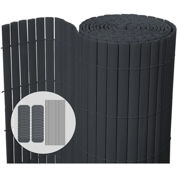 VOUNOT PVC Sichtschutzmatte 80x300 cm Verstärkung Innen, Sichtschutz für Garten Balkon Terrasse Zaun, Sichtschutzzaun Balkonverkleidung Windschutz, Grau