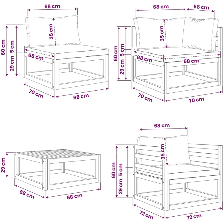 vidaXL Sofa-Set 7 stk. Natur Massivholz Akazie 3417274 – Bild 8