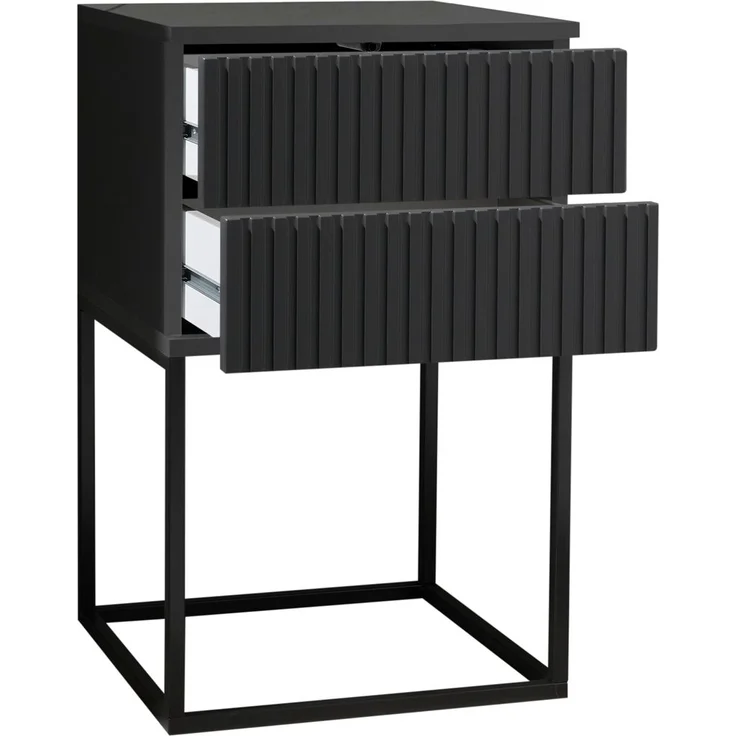 MARLE Nachttisch in Graphit - Moderner Nachtschrank mit Schubladen und schwarzem Metallgestell - 40 x 65 x 38,5 cm (B/H/T) – Bild 6