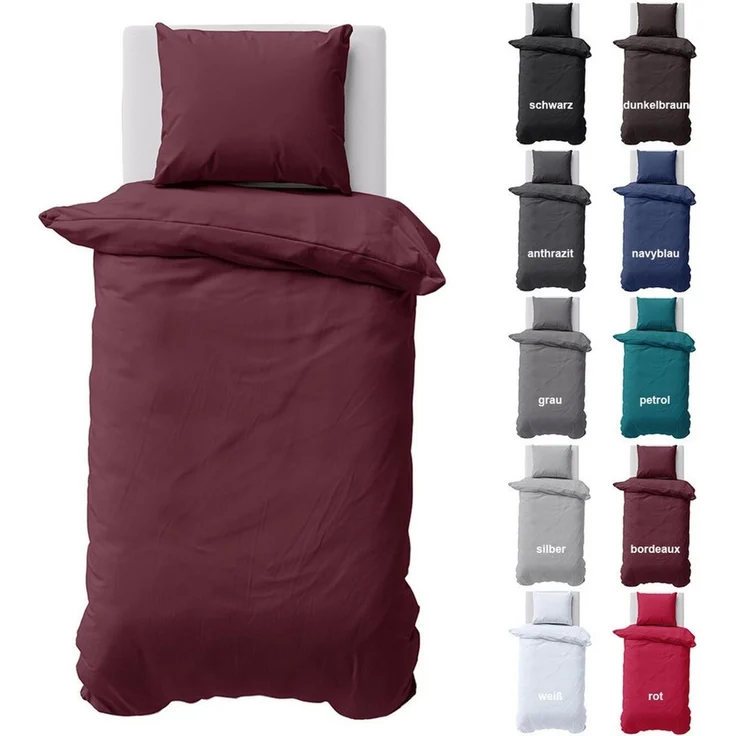 Visaggio Bettwäsche Baumwolle Uni Bettbezug Set Einfarbig 135x200, 155x220, Renforcé, 2 teilig, 100% Baumwolle mit Reißverschluss, moderne Bettbezug Set – Bild 1