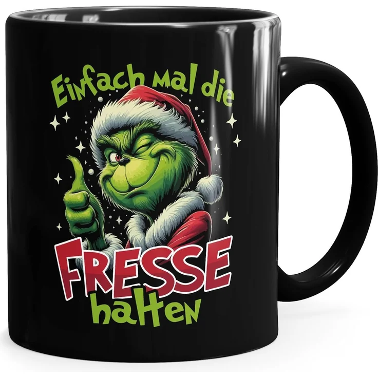 MoonWorks Tasse Tasse Weihnachten Grinch Spruch Einfach mal die Fresse halten, Keramik – Bild 1