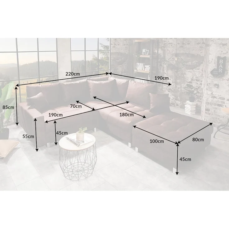 riess-ambiente Ecksofa KENT 220cm braun, Set 2 Teile, Wohnzimmer · Couch · Microfaser · Federkern · inkl. Hocker · Design – Bild 3