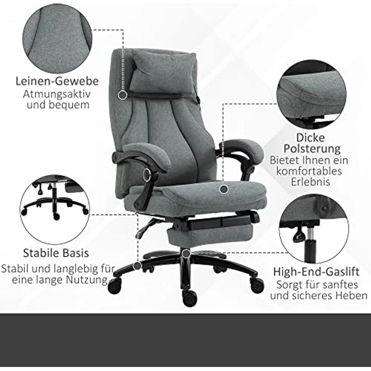 Vinsetto Bürostuhl Massage mit Fußstütze, ergonomisch, höhenverstellbar, 64 x 74 x 109-117 cm – Bild 9