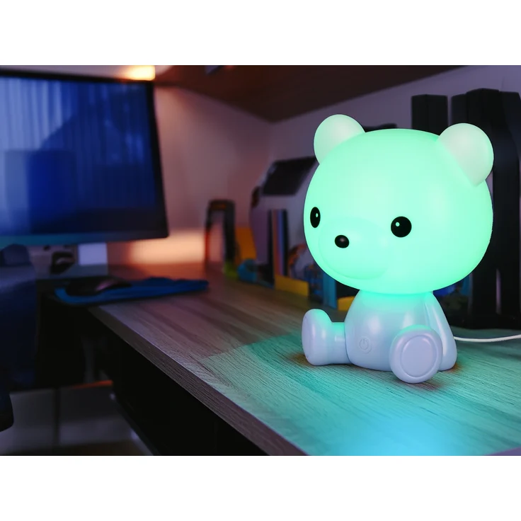 Ausgefallene USB Tischlampe Teddy mit RGB Farbwechsel, Blau, Höhe 25cm – Bild 1