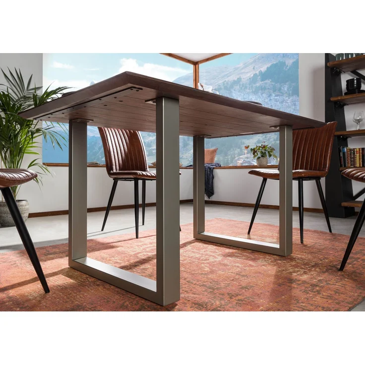 Esstisch Akazie 140x90 grau lackiert / U-Beine silber matt SWISS EDGE – Bild 6