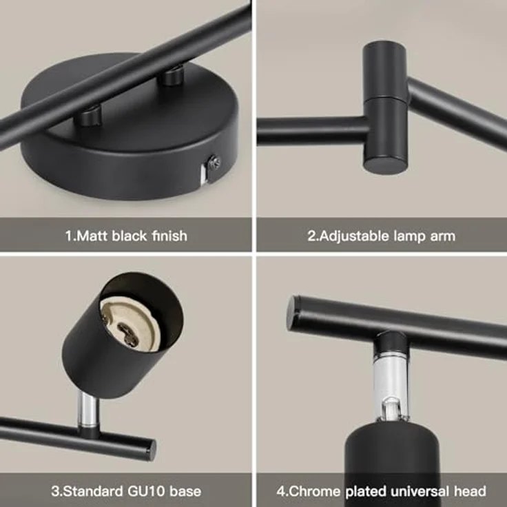 Dehobo LED Deckenstrahler Wohnzimmer - Deckenleuchte 6 Flammig Schwarz Deckenlampe Spot - GU10 Deckenspot Schwenkbar 350° - Drehbar Küchelampe Spot Strahler Decke Schlafzimmer Ohne Leuchtmittel – Bild 9