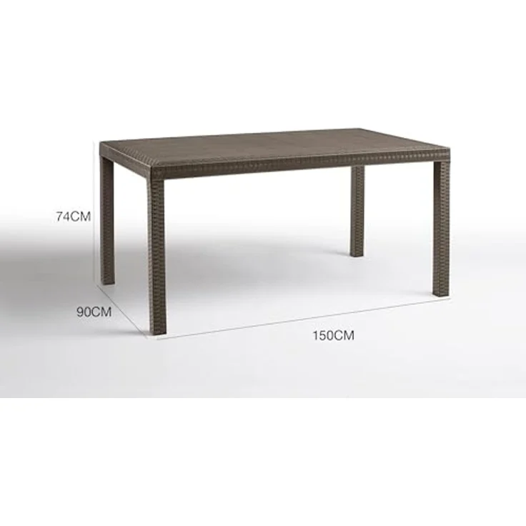 Dmora - Tisch im Freien Giove, rechteckiger GartenRegal, Mehrzweck-Gartentisch in Rattan-Optik, 100% Made in Italy, 150x90h74 cm, Braun – Bild 2