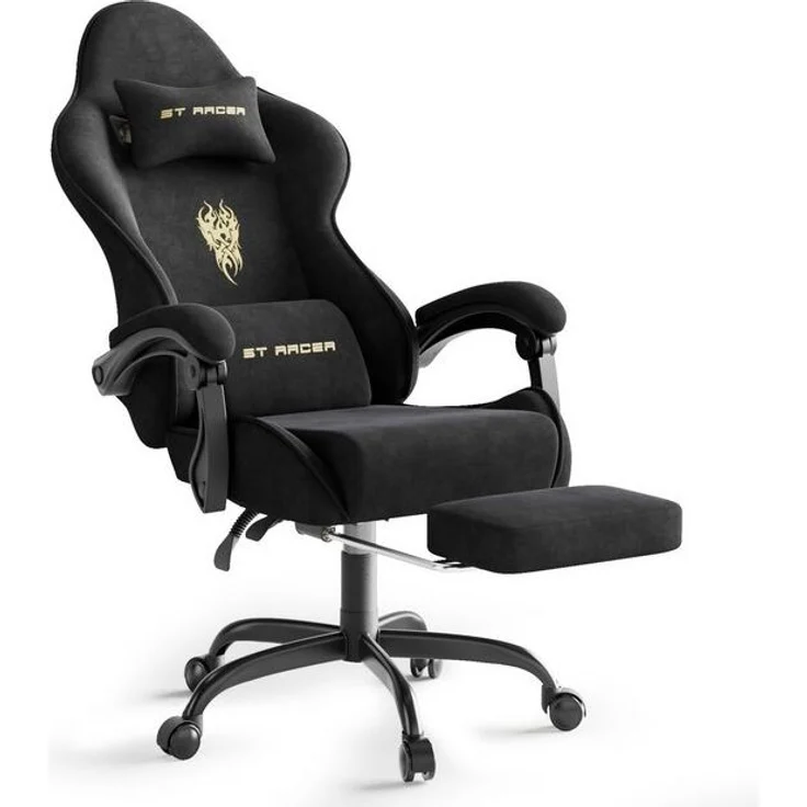 Ferghana Gaming-Stuhl Gaming-Stuhl: Kopfstütze, Lendenkissen, Armlehnen, Fußstütze (Packung), Ergonomischer PC-Stuhl,Rückenlehne 90°-125° – Bild 4