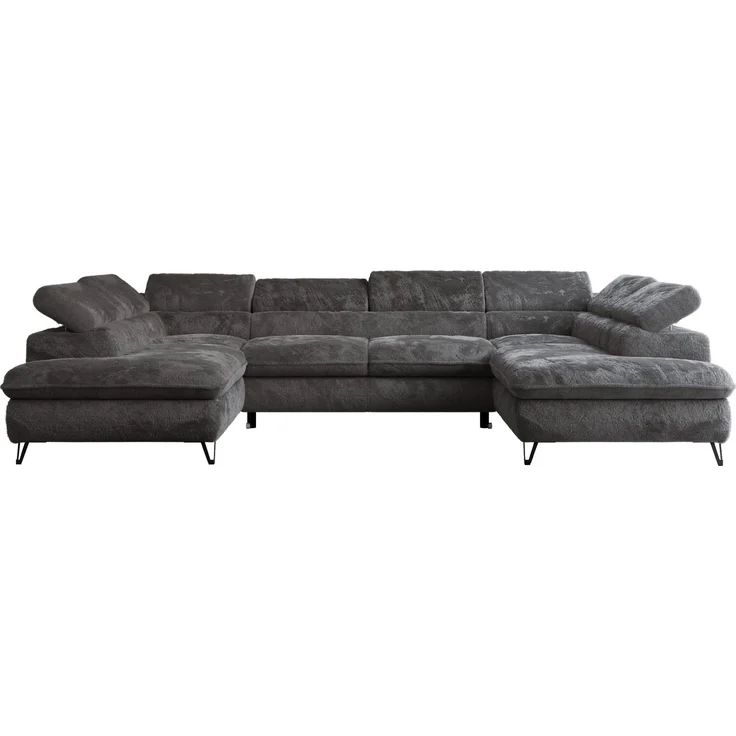 Ecksofa U-Form, mit Bettkasten, Bettfunktion und Einstellbare Kopfstützen, Sofa big XXL - PETER U - Dunkelgrau Plüsch – Bild 7
