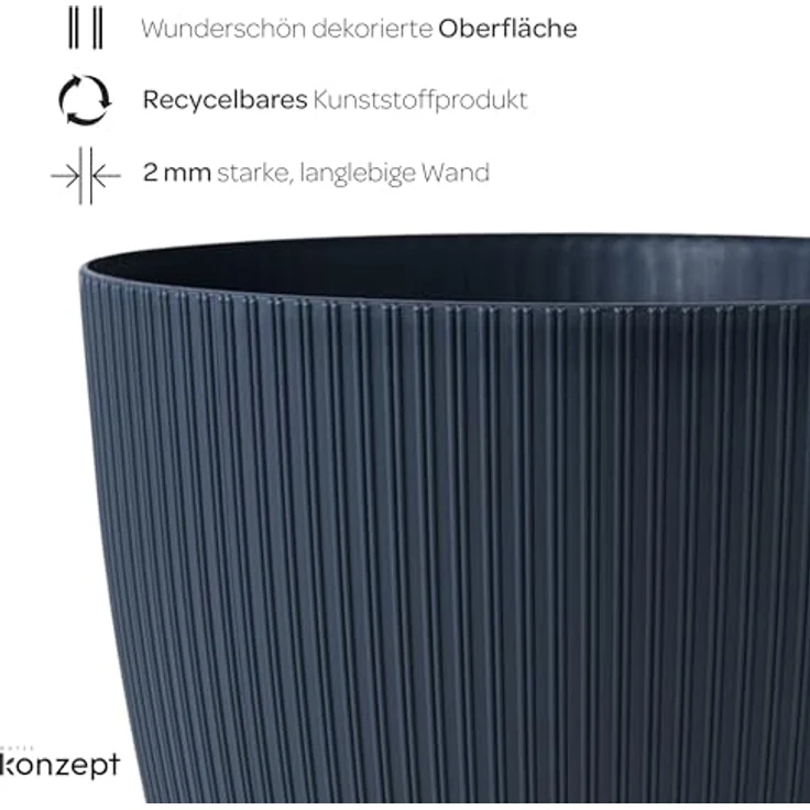 KONZEPT Blumentopf groß, gerillte Struktur 26/30cm, Übertöpfe für Zimmerpflanzen, aus Kunststoff ideal für Wohnzimmer, Küche und Balkon – Bild 6