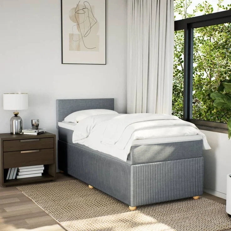 vidaXL Boxspringbett mit Matratze Hellgrau 90x200 cm Stoff 3287332 – Bild 3
