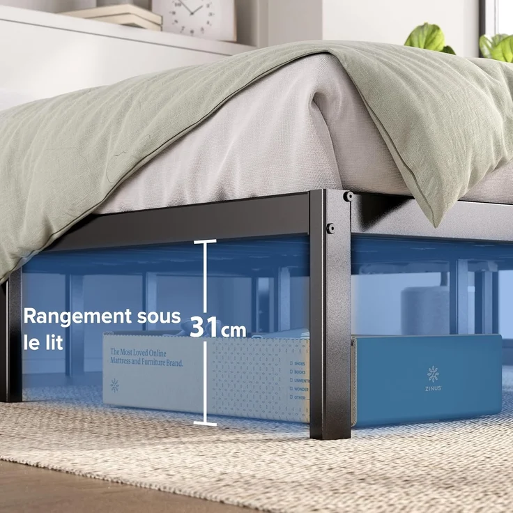Zinus Elias Bettrahmen 90x190 cm – Höhe 36 cm mit Aufbewahrung unter dem Bett – Plattformbett aus Metall – Schwarz – Bild 2