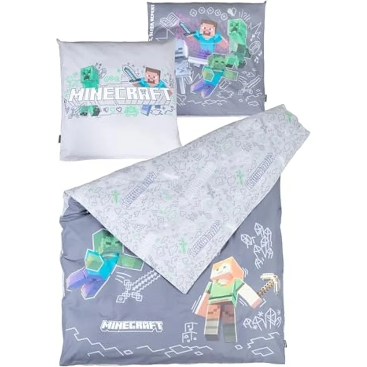 MINECRAFT - Wendebettwäsche, Bettwäsche, Decke und Kissen, mit Reißverschluss, zwei Designs – Bild 1