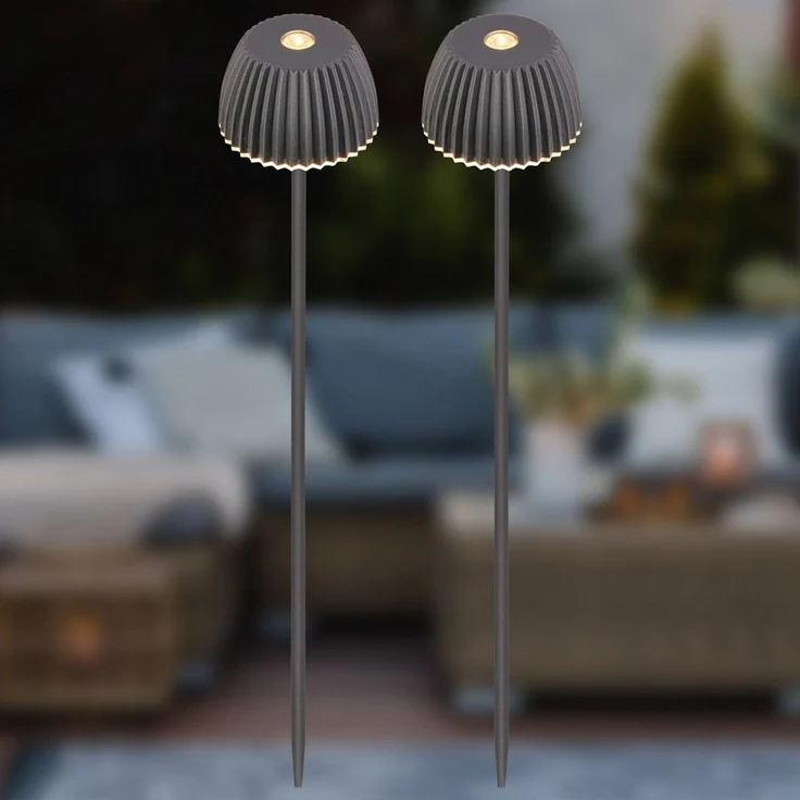 BRILONER - 2er Set Riffle Nano Gartenleuchte mit Erdspieß, Akku, Touch, dimmbar, höhenverstellbar, Außenleuchte Akku, Gartenlampe, Beetbeleuchtung, Deko, Wegeleuchten außen, 6x78,5 cm, Anthrazit – Bild 2