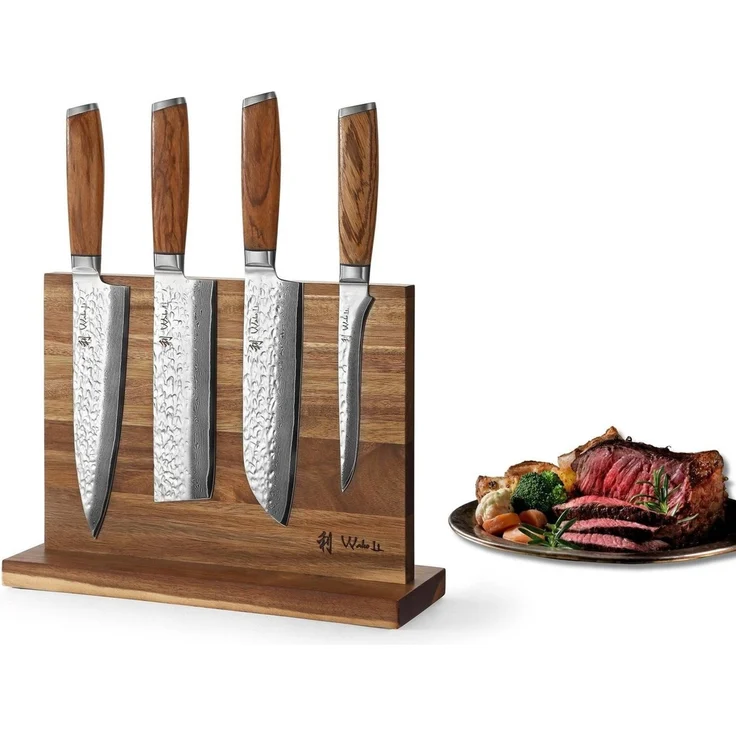 Wakoli Messer-Set Chef's Choice 4er Damast Küchenmesser Set & magnetischer Messerblock (5-tlg) – Bild 5