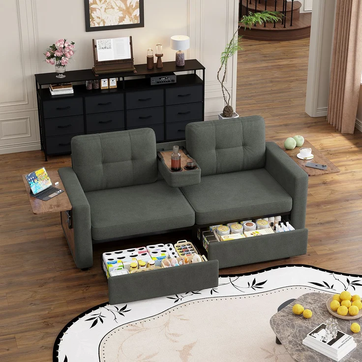 ZUBALIYA Schlafsofa 71x57.5 cm, mit Schreibtisch, mit Schubladen, mit Stauraum, mit Ablageflächen, mit Ausziehbett, Grau – Bild 10