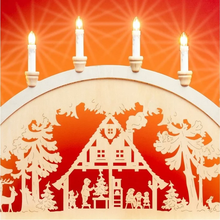 SIKORA Schwibbogen LB57-10 XL Lichterbogen Motiv Waldhaus mit 10 Kerzen B:71cm, Innen Deko mit LED Beleuchtung und klassischem Weihnachtsmotiv – Bild 4