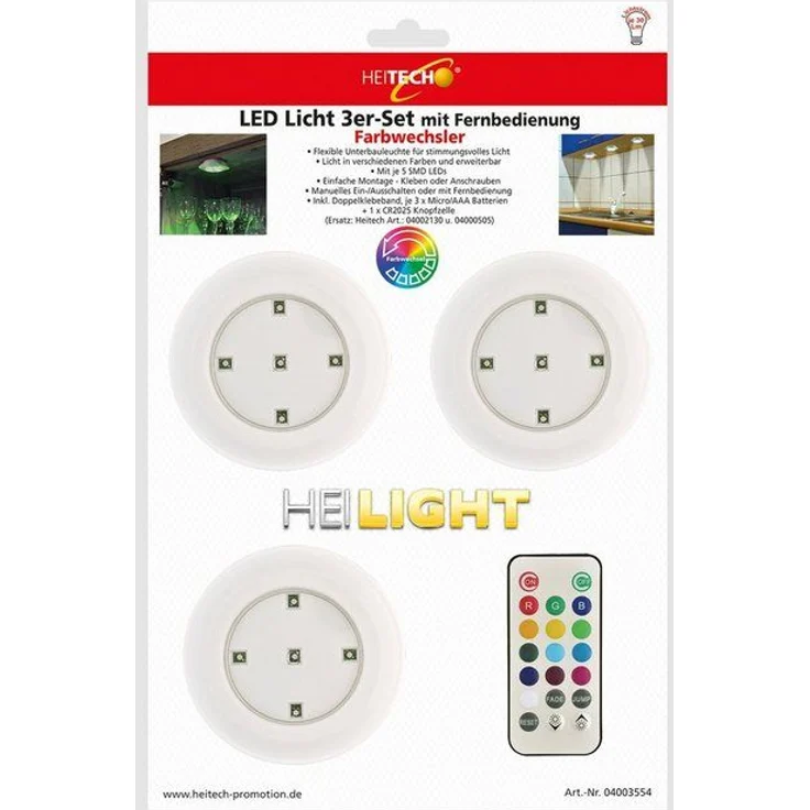 HEITECH LED Wandleuchte LED Lichter mit RGB 3er Pack - batteriebetrieben mit Fernbedienung – Bild 2