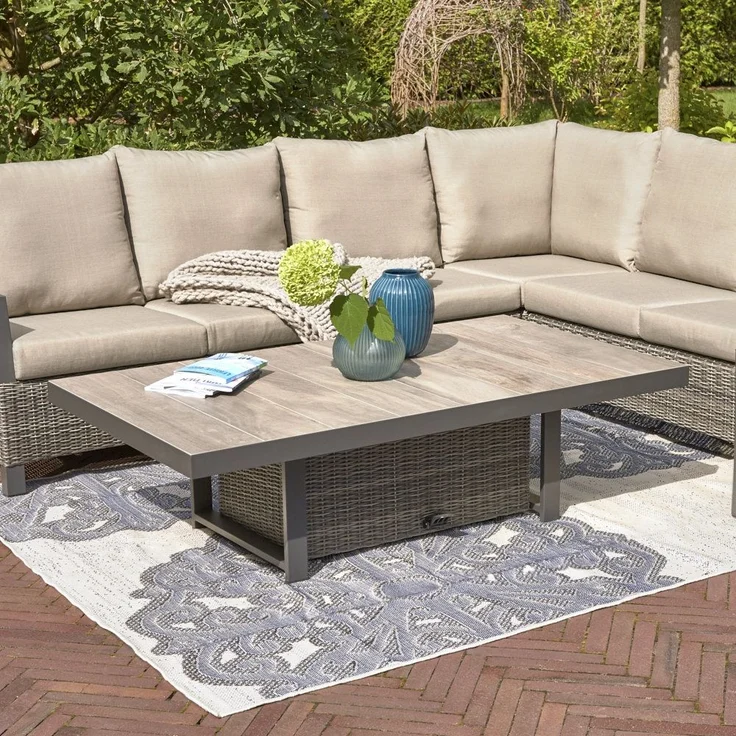 Corido Lifttisch 130cm x 75cm x 47/71cm Gestell Aluminium matt-anthrazit, Fläche Gardino®-Geflecht charcoal grey, Tischplatte Keramik grey – Bild 8