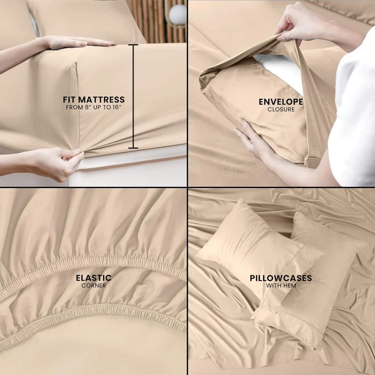 Utopia Bedding Bettwäsche-Set für King-Size-Bett, 4-teilig, gebürstete Mikrofaser, schrumpft und lichtbeständig, pflegeleicht (King-Size-Bett, Beige) – Bild 4