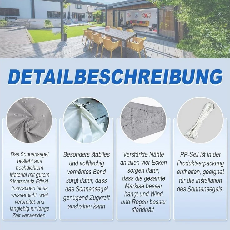 LuxusKollektion Sonnensegel Sonnensegel Rechteckig Wasserdicht UV Schutz Garten 3.5x5 Grau – Bild 4