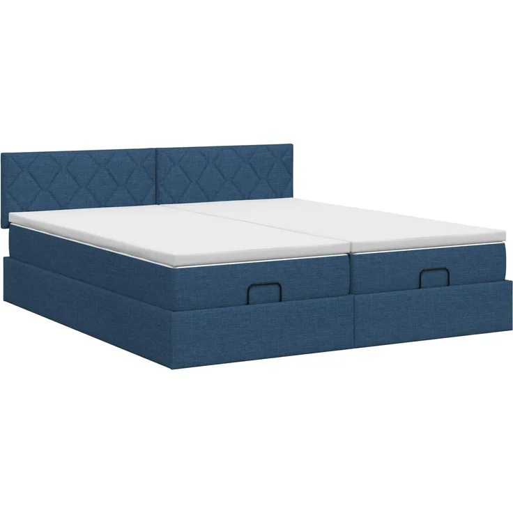 vidaXL Ottoman Bett mit Matratze mit Kopfteil 2 Stk. Blau Stoff 3456718 – Bild 8