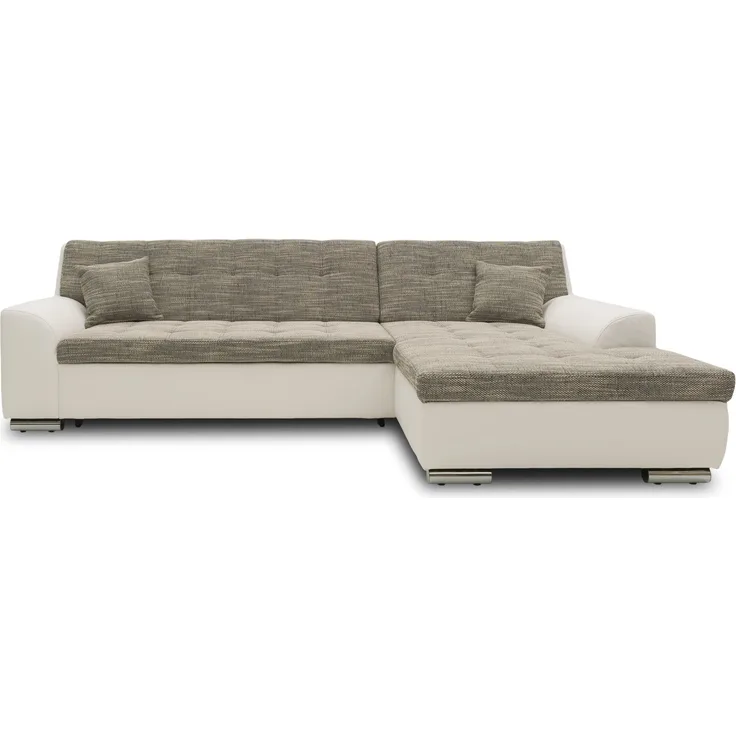 DOMO Collection Treviso, Ecksofa mit Schlaffunktion, Webstoff/Kunstleder weißgrau/weiß, 240 x 178 cm