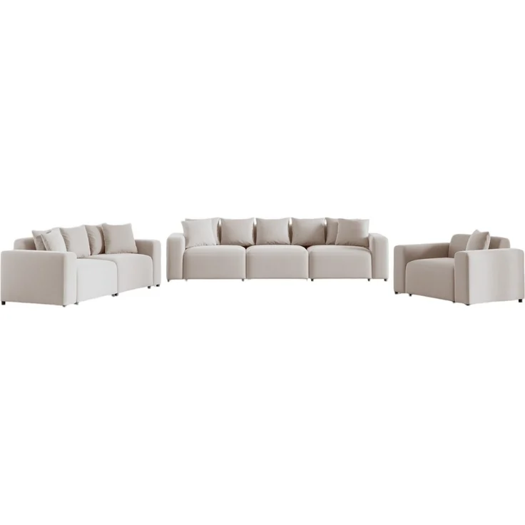 Sofaset Designersofas MEGAN 3-2-1 in Stoff Salvador Hellbeige – Bild 1