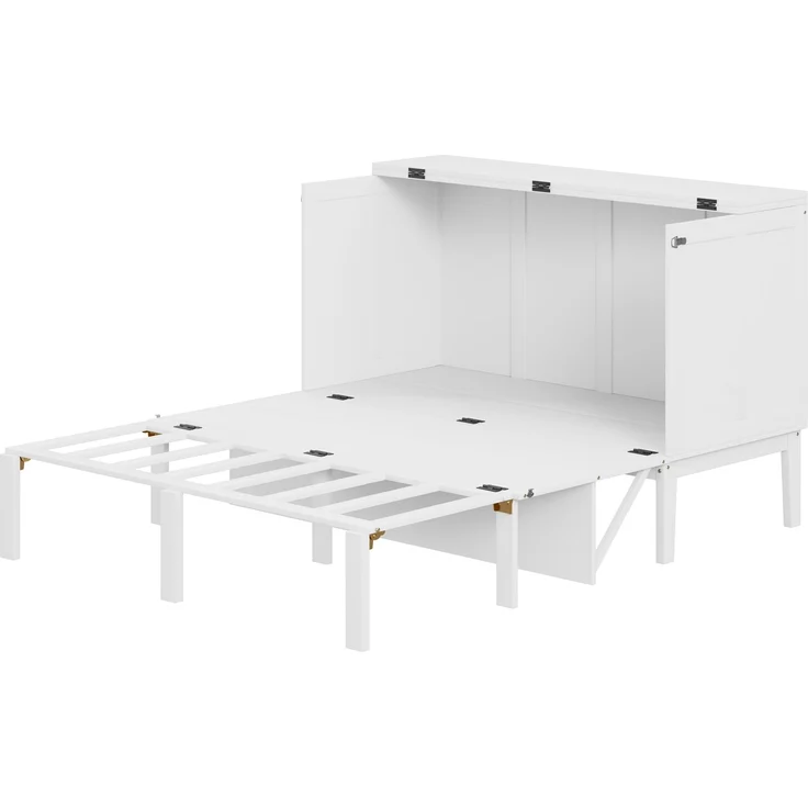 Schrankbett 140x200 cm, Wandbett mit Lattenrost, Wandklappbett, vertikales Schrankbett mit Lattenrost, Jugendbett, weiß--Weiß--205x146x101cm--YOUDENOVA – Bild 7