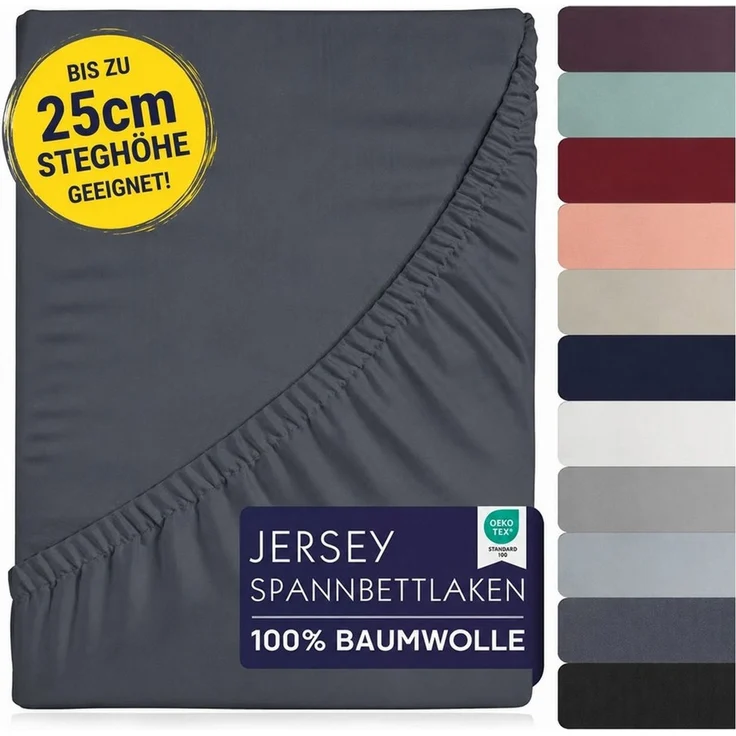 BRB HOME Spannbettlaken Spannbetttuch Jersey Baumwolle für Topper Boxspringbett, Baumwolle, Gummizug: Rundum, (1 Stück), Matratzen bis 27 cm Höhe, OEKO TEX Standard 100, Jersey Spannbetttuch – Bild 1