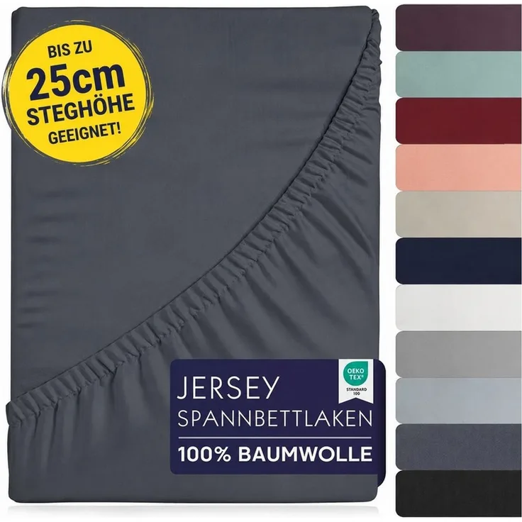 BRB HOME Spannbettlaken Spannbetttuch Jersey Baumwolle für Topper Boxspringbett, Baumwolle, Gummizug: Rundum, (1 Stück), Matratzen bis 27 cm Höhe, OEKO TEX Standard 100, Jersey Spannbetttuch