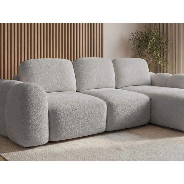 GRAINGOLD Ecksofa Avelin, Eckcouch für Wohnzimmer, L-Form mit Schlaffunktion und Bettkasten, Bouclé-Stoff, Grau, Rechts – Bild 4