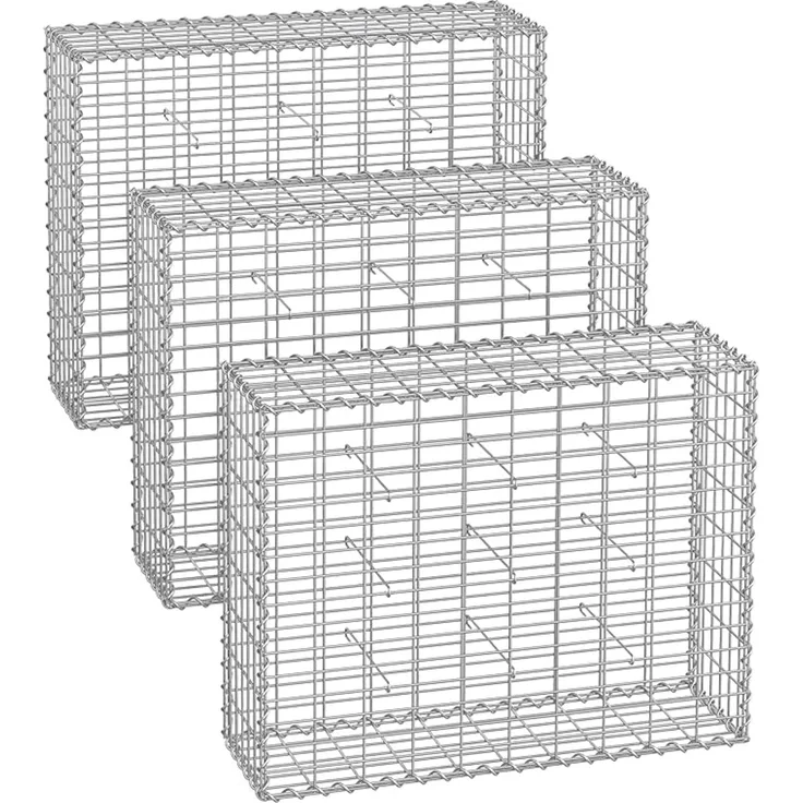 SONGMICS GabioneGabionen,100 x 80 x 30 cm, 3er Set, Steinkorb, Gabionenkörbe, Drahtzäune, mit 5 x 10 cm engmaschigem Gitter, aus rostfreiem verzinktem Stahl, Gartendeko, Pflanzenwand, silbern GGB383
