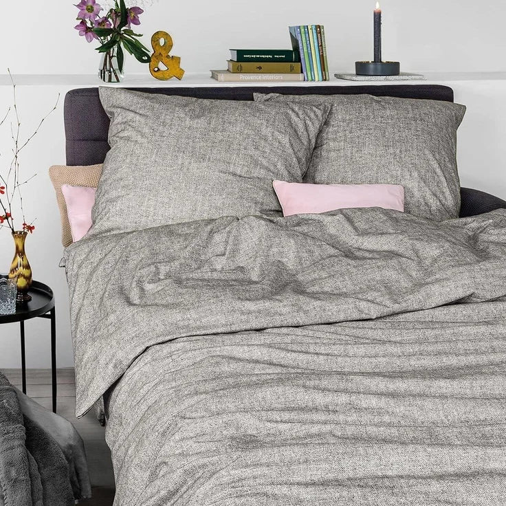 Irisette Mink Flausch Cotton Bettwäsche 155x220 uni Melange silber 8835-11 – Bild 3